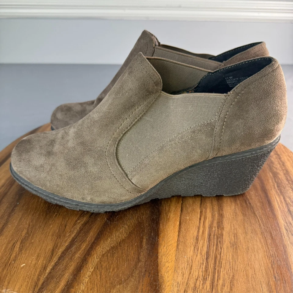 Cloudwalkers Women's Brown Booties Wedge Heel Trendy Stylish Casual Slip-on 11W - Image 3 of 4