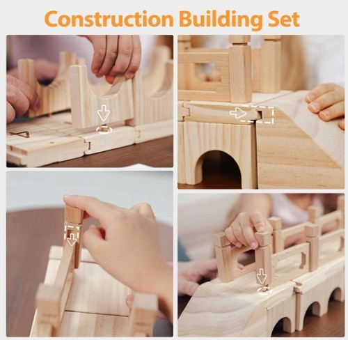 Solid Natural Wood Variable Arch Bridge Construction Set - Picture 3 of 5
