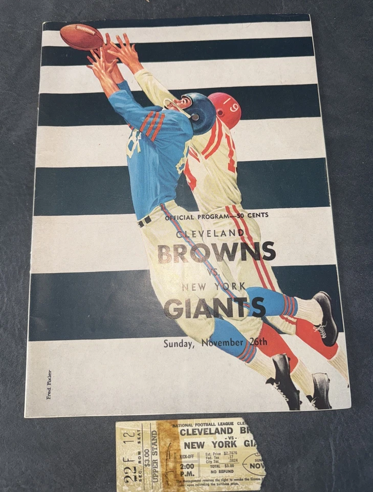 CLEVELAND BROWNS vs New York Giants NFL game Program Nov 26th 1961 W/ Ticket - Image 2 of 4