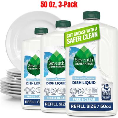 Seventh Generation Dish Soap Refill, Free & Clear, 50 fl oz, 3 Pack, Free Ship