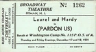 1931 Laurel Hardy Pardon Us Ticket Pitman NJ Broadway Theatre Ad Ephemera