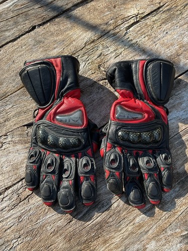 Motorcycle Gloves Leather Black And Red Large Size 10 U.K..
