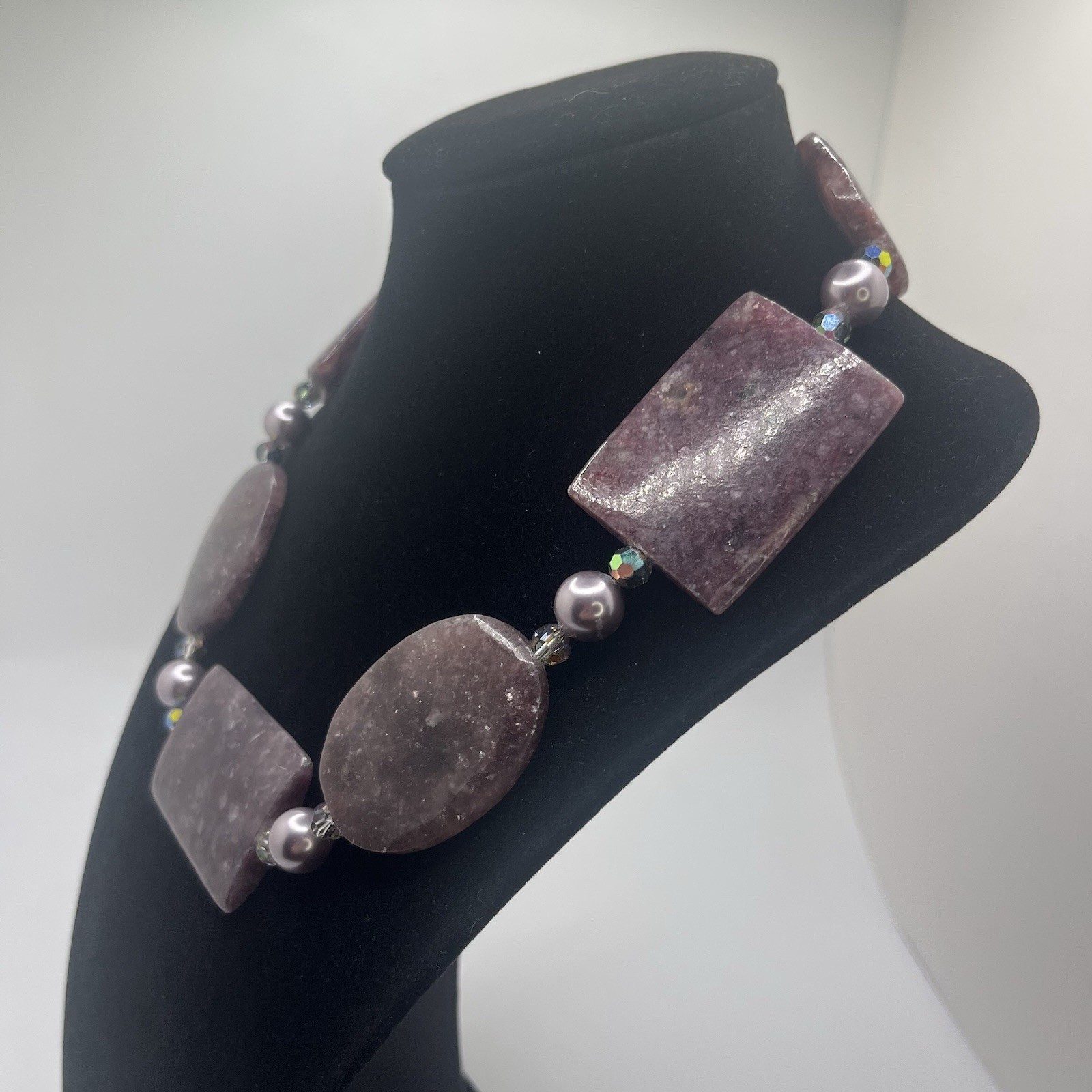 Lepidolite Statement NecklaceSterling Silver Clas… - image 3