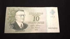 Finland 10 Markkaa 1963 J.K. Paasikivi XF / EF - Crisp Banknote P-104a Litt. A