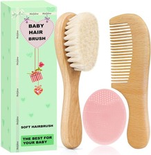 3PCS Baby Hair Brush with Wooden Handle and Comb Set for Newborns Toddlers N