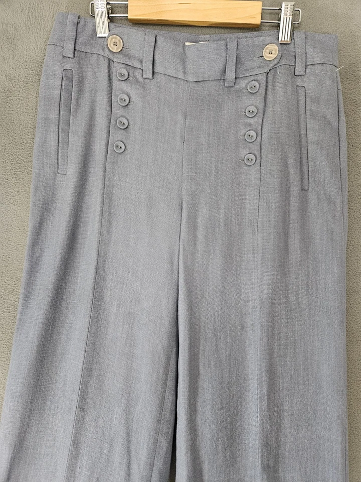 Pantalón Marinero Elevenses Anthropologie Mezcla Lino Pierna Ancha Talla 8 Gris tiro Alto  Foto 2 de 4