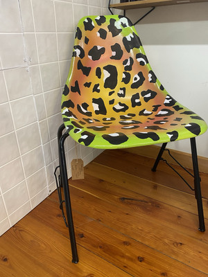 Herman Miller, Eames, Vintage Chair. Hand Painted. Avocado / Leopard Print