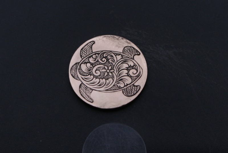 Hand Engraved 1938 Lincoln Penny –Sea Turtle with Scrollwork Shell -Coin Carving