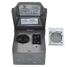 HQRP 30A RV Power Outlet NEMA TT-30R & 20A WRTR GFCI Metal Box Outdoor Plug