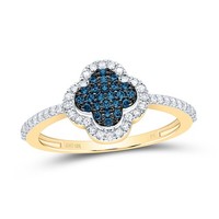 10K Gelbgold Echt Blau Diamant Klaster 4 Kleeblatt Rechts Ring 1/4 Karat