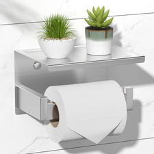 Toilet Paper Holder with Shelf Brushed Nickel   Adhesive or Screw Mount