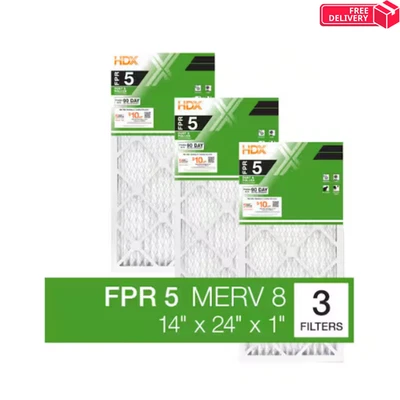 HDX 14 x 24 x 1 Standard Pleated Air Filter FPR 5, 3-Pack, Air Filters Replacement