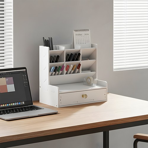 Desk Organiser Set White PVC Office Pen Pencil Holder Stationary Organizer Tidy