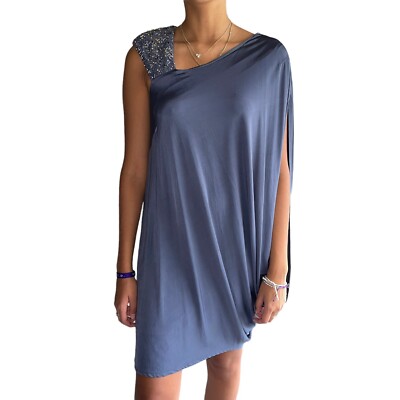 Laundry Shelli Segal Formal Mini Dress 6 Womens Gray Beaded Asymmetrical