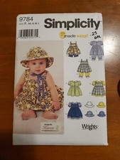 Simplicity 9784 Infant Toddler Girls Dress Pinafore Panty Pantaloon Hat XS-S-M-L