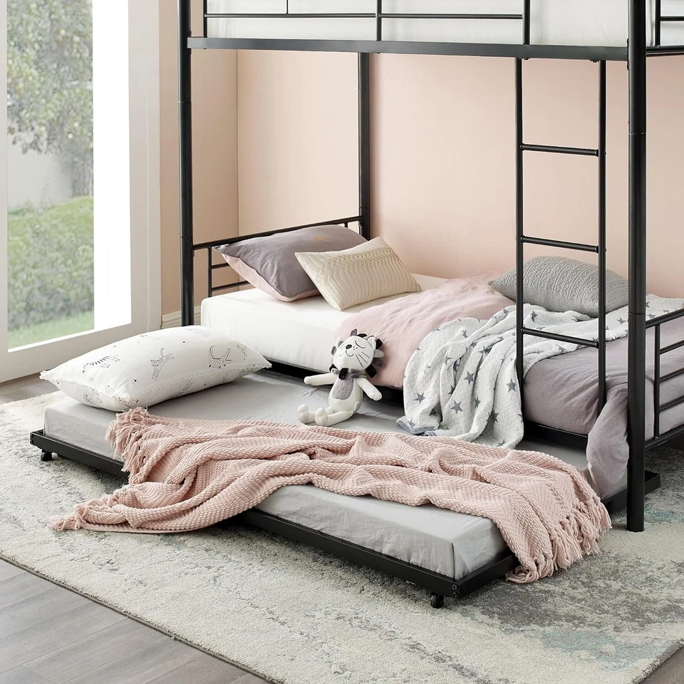 Nuevo marco de cama nido enrollable doble Walker Edison almacenamiento ahorro espacio, negro Foto 2 de 4