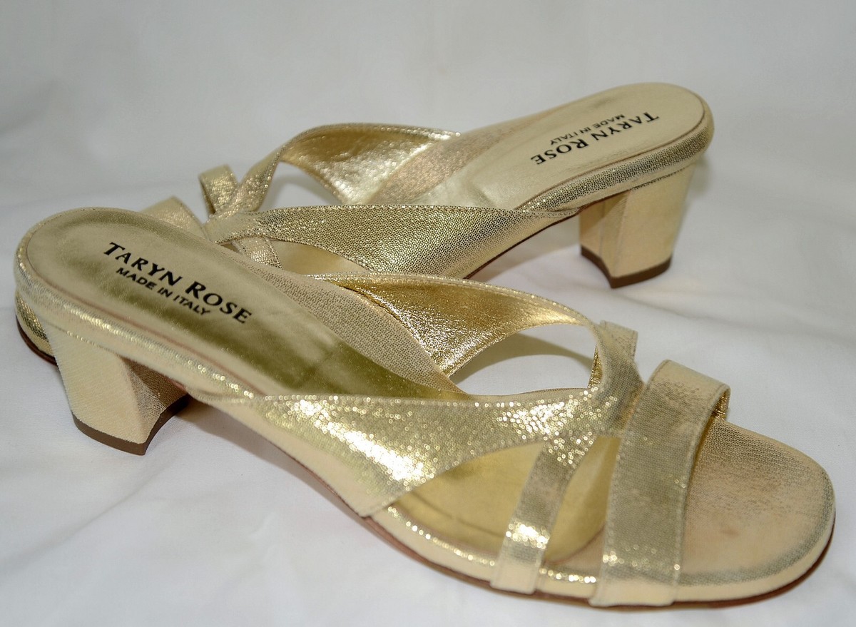 New Vintage Taryn Rose Monica Shimmer Gold Sandals Shoes heels