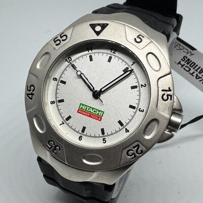 Unused Logomark Hitachi Power Tools Quartz Watch Men Rotating Bezel New Battery
