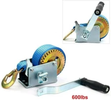 Hand Winch 600LBS Hand Crank 2 Gear Polyester Strap Heavy Duty ATV Trailer Boat
