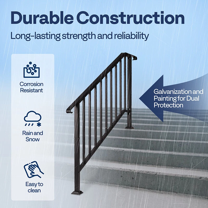 Paquete de 2 barandillas de mano de 5 pasos para escalones exteriores barandilla de hierro forjado para cubierta de porche Foto 3 de 4