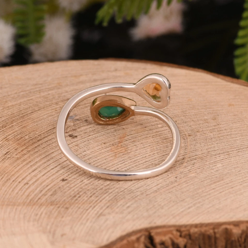 Anillos de latón de dos formas anillos de oro y plata de doble forma en ónix verde y citrino Foto 3 de 4