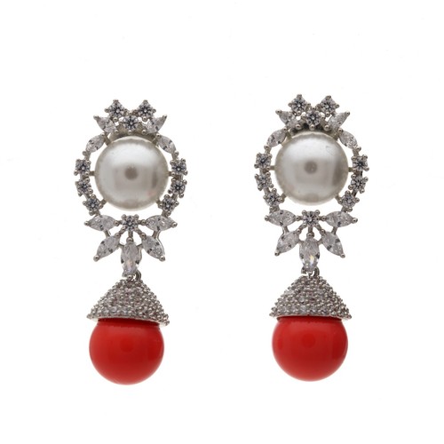 Pendientes colgantes para mujer Elegance de perlas de coral circonita cúbica - Imagen 3 de 5