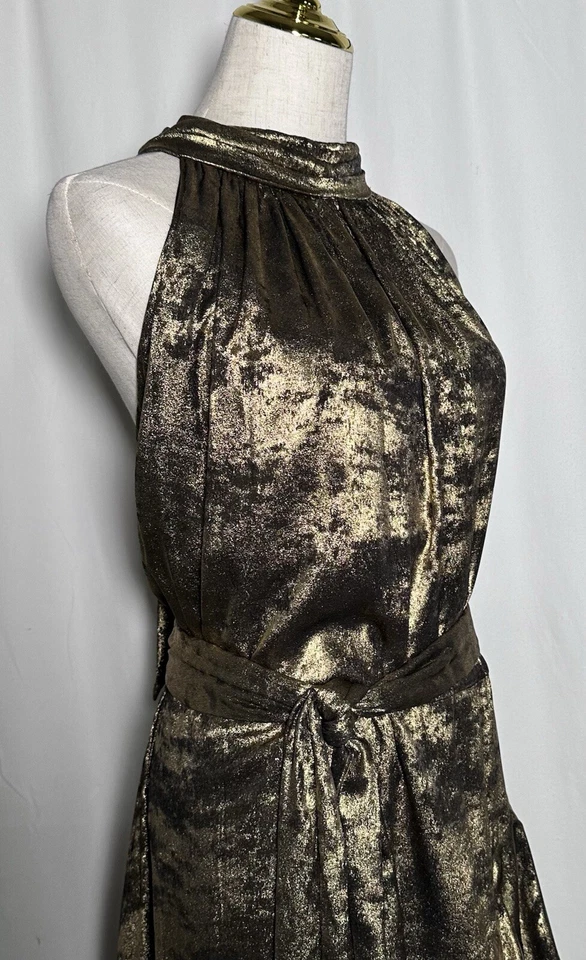 Vestido Alex Marie Maxi 22W Cinturón Sin Mangas Volantes Negro Dorado $228 Foto 4 de 4