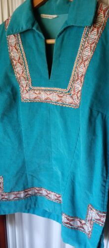 Turquoise Corduroy Western Cowgirl Shirt Blouse with Aplique Womens Medium (?) - Picture 1 of 10