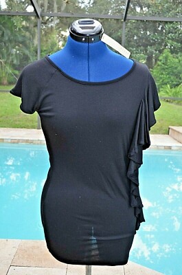 New KENAR Women's SMALL Stylish Black TOP Exposed Side Metal Zipper w/ Ruffle