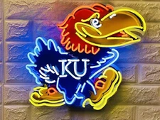 Kansas Jayhawks Mascot Light Lamp Neon Sign 20"x16" With HD Vivid Printing