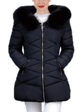 Puffer Jacket Detachable Fur Trimmed Hood Collar Quilted Fitted Parka - F195