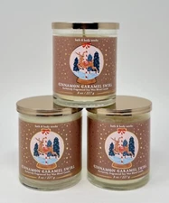 3 NEW BATH & BODY WORKS CINNAMON CARAMEL SWIRL SCENTED CANDLE SINGLE WICK 8 OZ