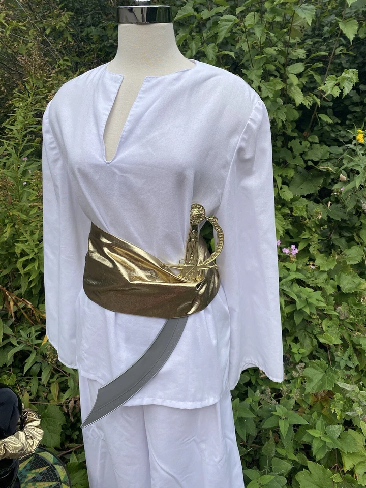 Vtg Sheik Handmade Halloween Costume White Cape With Gold Lame’ Sash Size Medium - Image 2 of 4