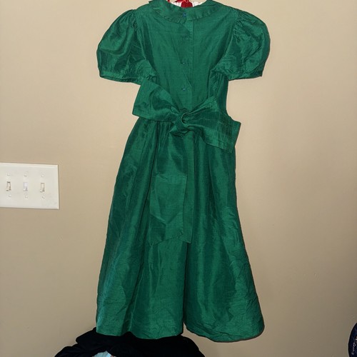 Vintage Maggie Breen Green Raw Silk Dress Victorian Cottage Core Size 7 Girls - Picture 8 of 8