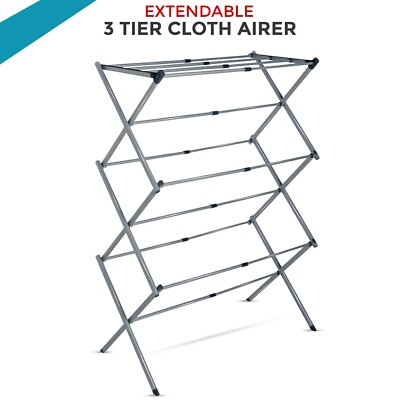 Großer geflügelter Wäscheständer mit 3 Ebenen Wäscheständer Indoor Outdoor grau