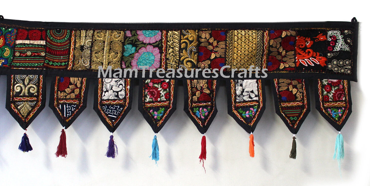 Black Indian Handmade Vintage Patchwork Toran Decorative Bohemian Valances AU