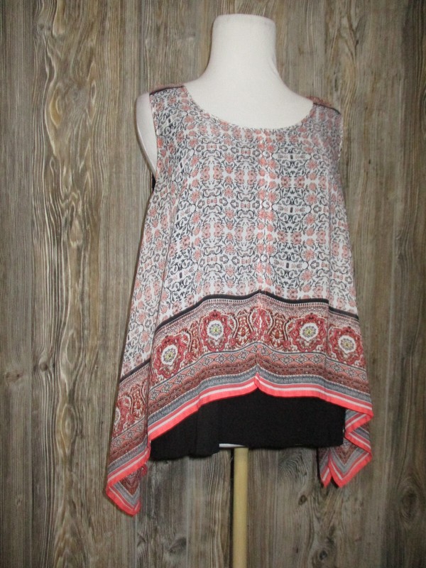 AGB Womens Boho Paisley Tank Top Sz Small Orange Black Festival Fairy Grunge Y2K