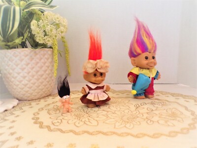 Birthday Rainbow Troll Clown 5'' Tall and Grandma Chef Troll Doll 4'' Tall, RUSS 