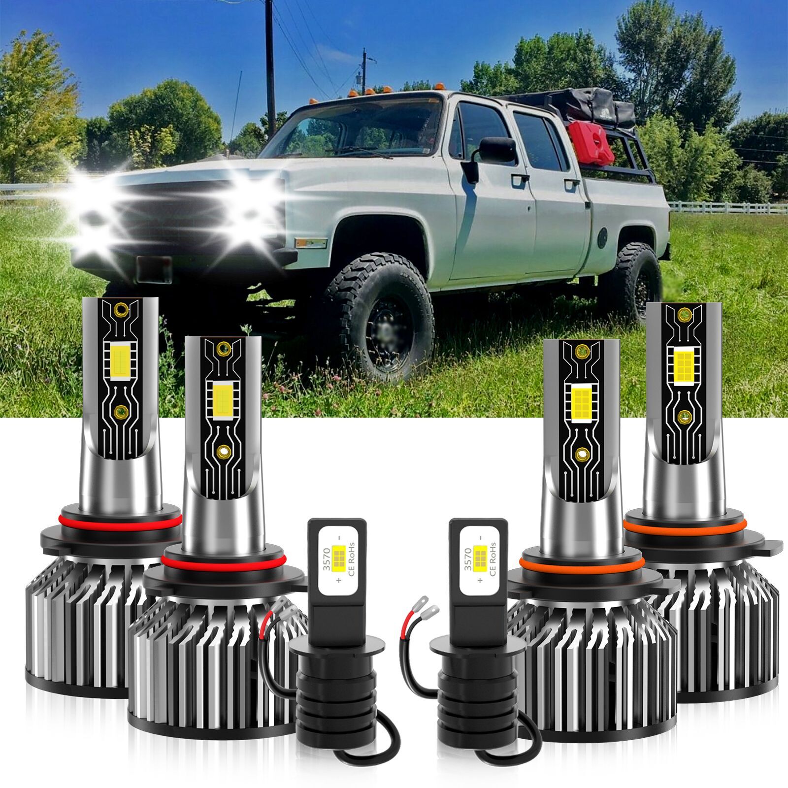 6x Combo LED Headlight High/Low Bulbs + Fog Lamp For Chevrolet V3500 1990-1991