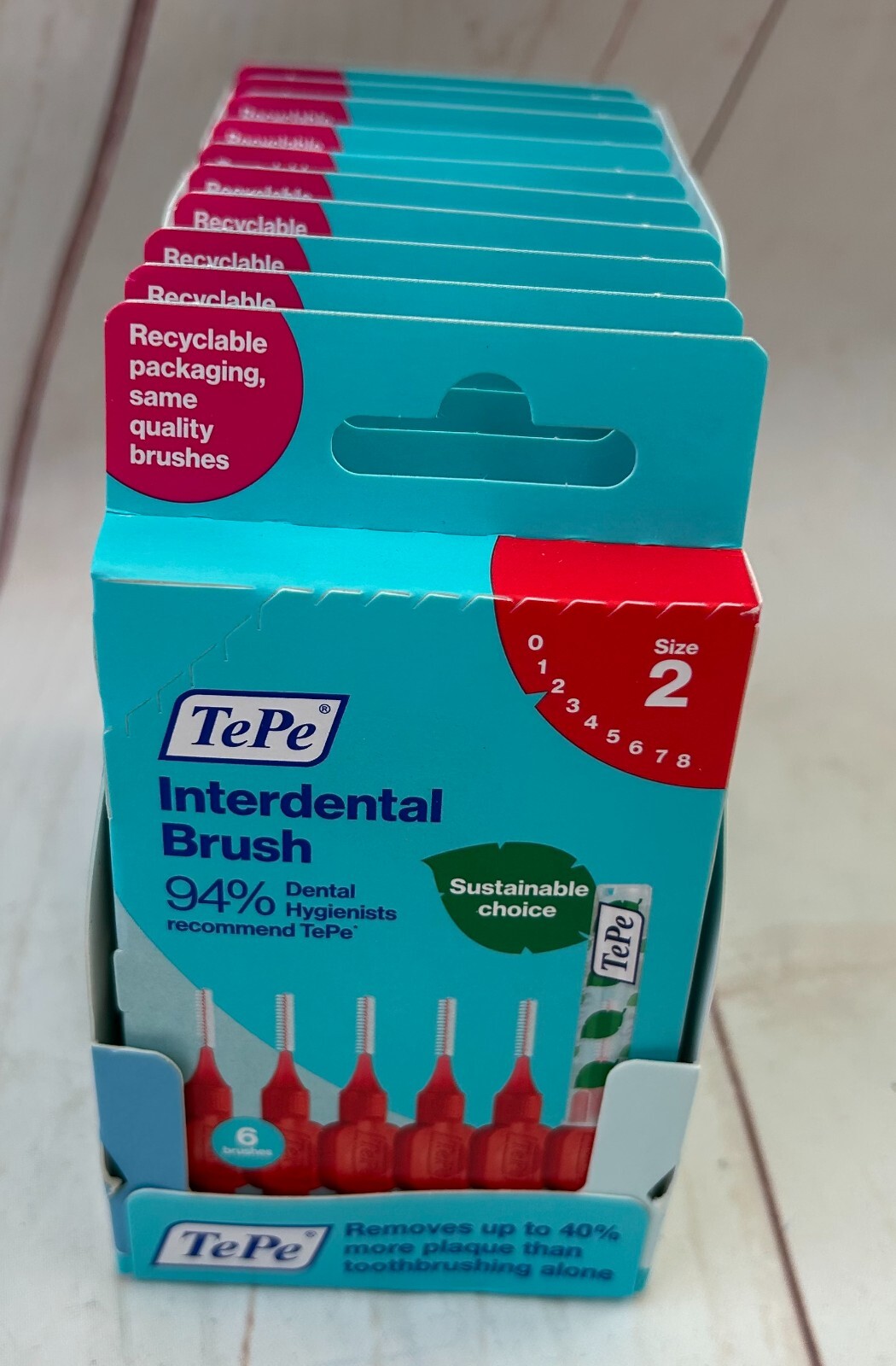 TePe Interdental Brushes 10 Packs of 6 Brushes RED - size 2 (60 total)