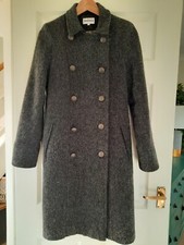 Rrp £595 Brora Herringbone Tweed Effect Pure Wool Coat Pockets Fully Lined Uk 10