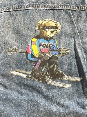 POLO RL RALPH LAUREN ALPINE RACING SKI BEAR TRUCKER BLUE DENIM