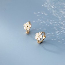 Flower Small Hoop Huggie Earrings Tiny Daisy Kids Girls Earrings Helix Hoop