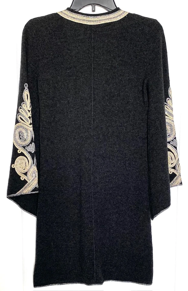 CALYPSO ST. BARTH Gray Metallic Ribbon Embroidered Cashmere Bell Sleeve Dress XS - Image 3 of 4