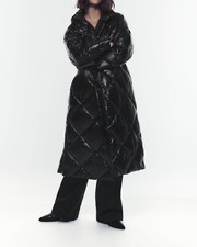 Zara Oversized Black Long Quilted Jacket Puffer Coat Hem With Vents Size S Bnwt