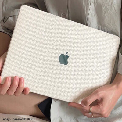 White Grid Texture PU Leather Shell For Macbook M5 Pro 14 16 Air