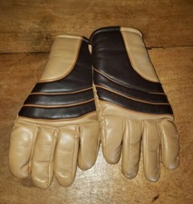 Vintage 70's era brown leather look winter ski gloves s sm hipster retro mens