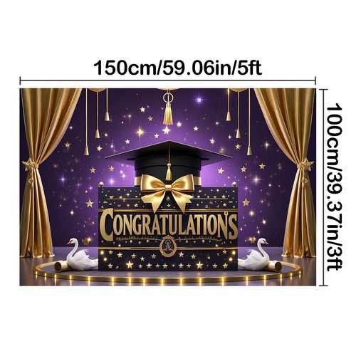 5x3ft 7x5ft 2025 Congratulations Graduation Backdrop Ceremony Bachelor Hat Decor - Picture 16 of 16