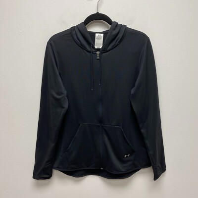 Under Armour Womens Black Cold Gear Full Zip Thumbholes Loose Hooded Jacket L