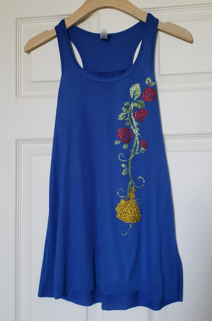 Beauty and the Beast Women's Belle Rose Royal Blue Tank Top - Size Medium